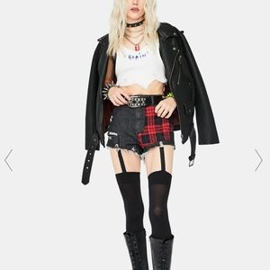 Dolls kill half n half plaid shorts
